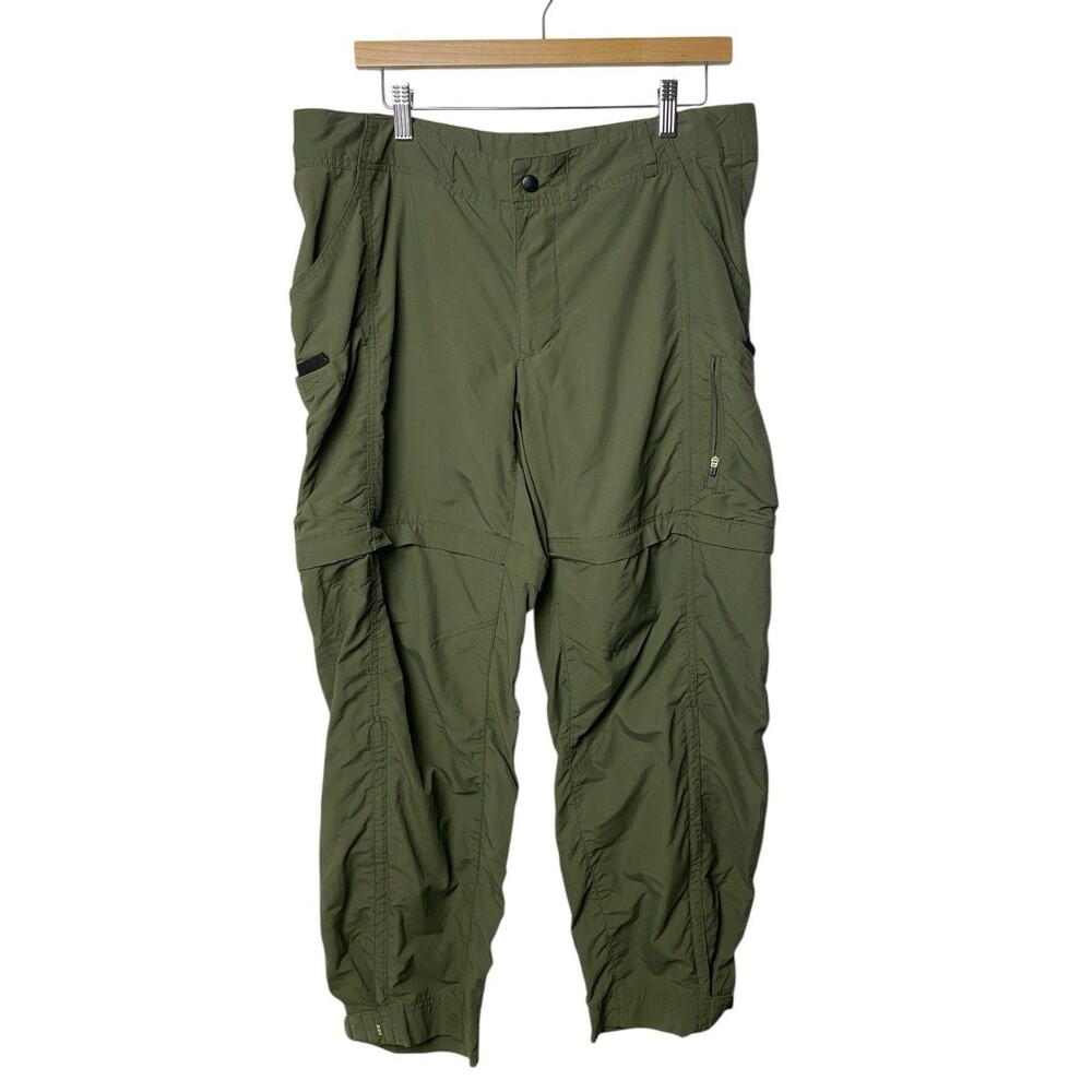 REI Sahara Convertible Pants Womens 14P Olive Green Nylon Zip Off Hiking Outdoor